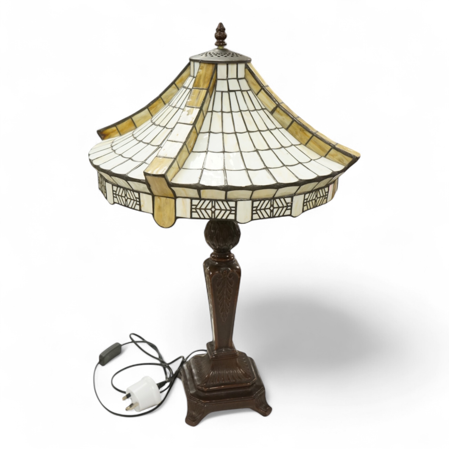 A bronze-effect Tiffany style leaded table lamp, 67cm high